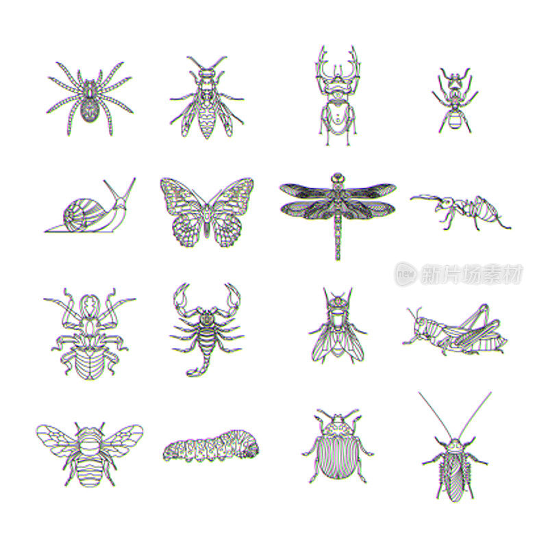Glitch effect insects logos vector animal illustration